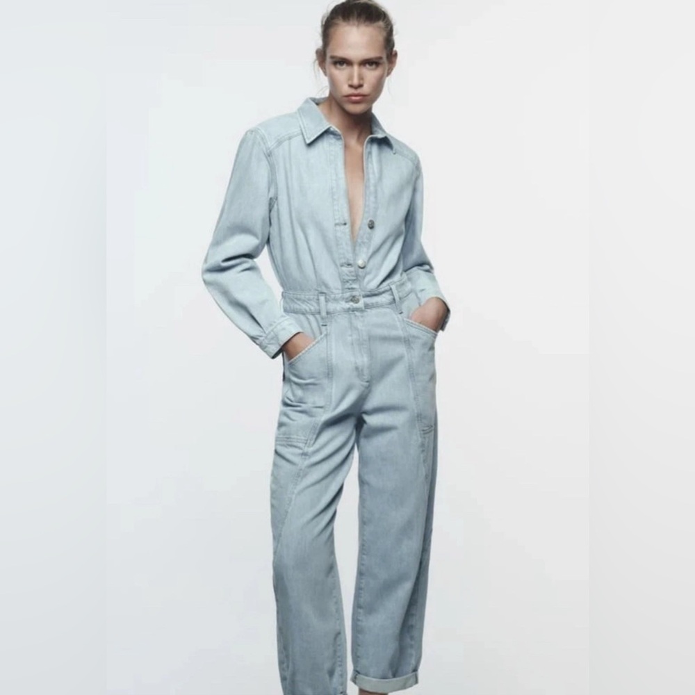 ZARA Z1975 Denim Jumpsuit – Gray/Blue | Straight Leg | Sz. Small | NEW | $90